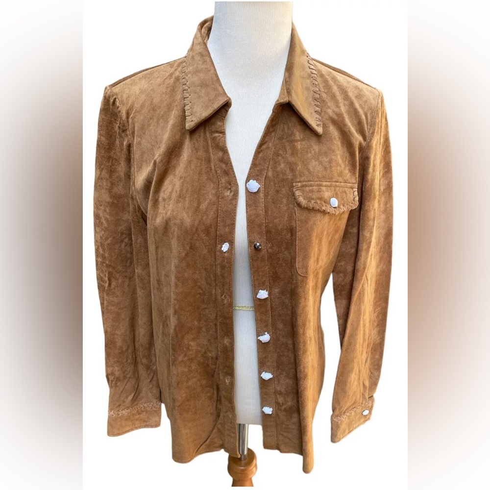 Orvis Soft Suede Button Down Shirt Jacket With Silver Buttons Women’s Sz L